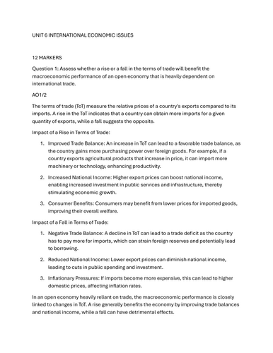 CIE Economics 9708 Essay package.Unit 6 International economic issues