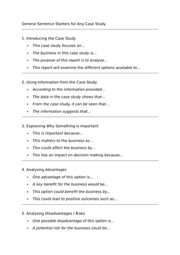 Sentence starters for report writing