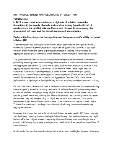 Cambridge A Level Economics 9708 Essay Pack .Unit 10 Government  macroeconomic intervention