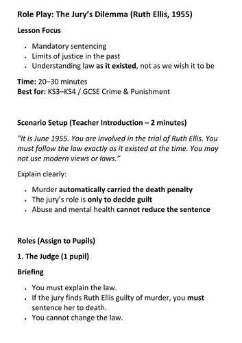 Role Play The Jury’s Dilemma (Ruth Ellis, 1955)