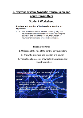2. Nervous system, Synaptic transmission and neurotransmitters
