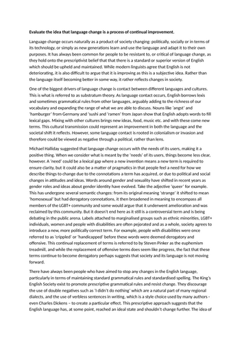 Example essay: Language Change 2025 Paper