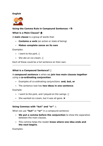 Using the Comma Rule in Compound Sentences