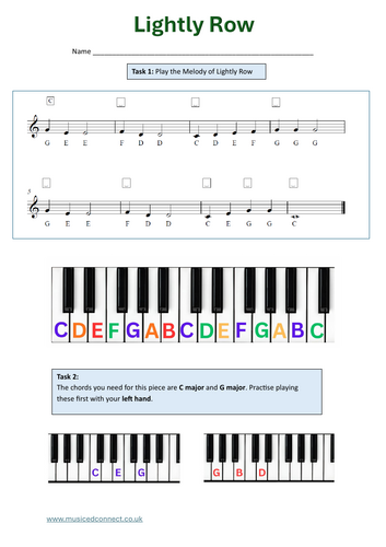 Lightly Row – Beginner Piano Worksheet (with Progress Check & Extension)