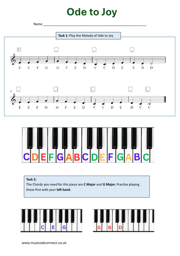 Ode to Joy – Beginner Piano Worksheet (with Progress Check & Extension)