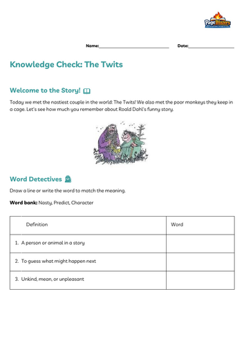 The Twits- Roald Dahl - Lesson 1 powerpoint and activity sheets