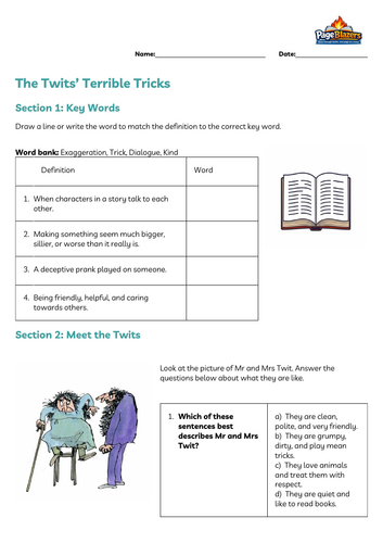 The Twits: Lesson 2: The Tricks activity sheets