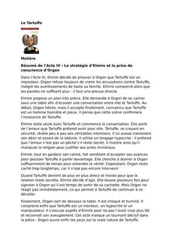 Le Tartuffe by Molière – Act IV – Elmire’s strategy and Orgon’s realisation