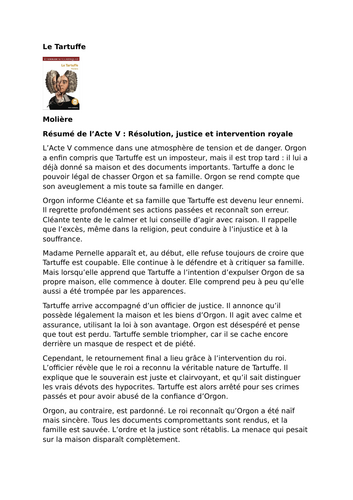 Le Tartuffe by Molière – Act V – Resolution, justice and royal intervention