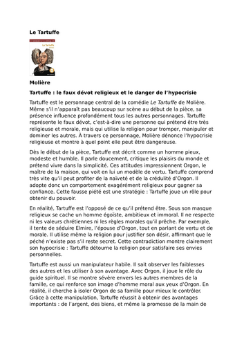 Le Tartuffe by Molière – Characters – Tartuffe
