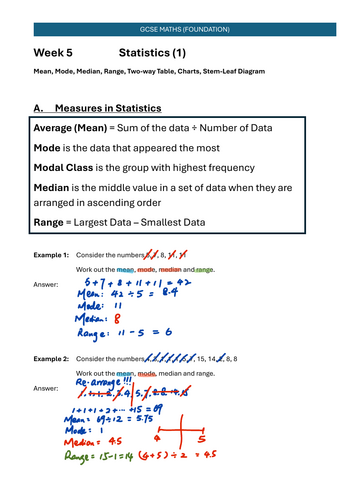GCSE (Foundation) Mathematics - Week 5 Statistic (1)