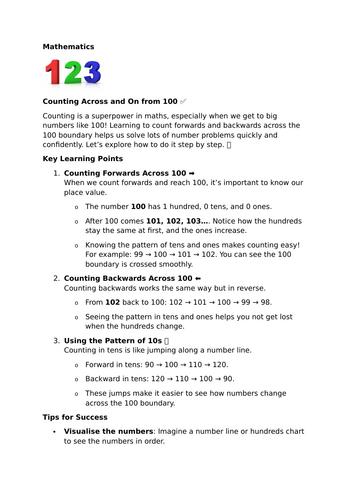 Counting Across and On from 100