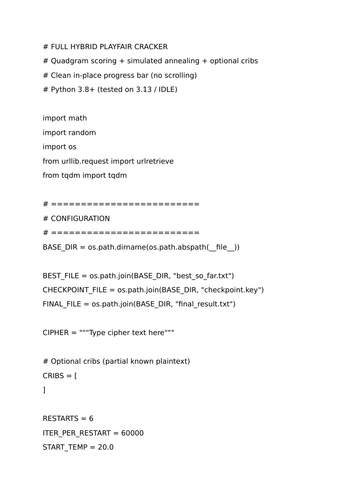 Playfair Cipher Cracker