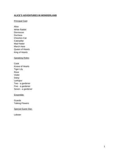 Alice's Adventure in Wonderland Script - School Play 45 mins