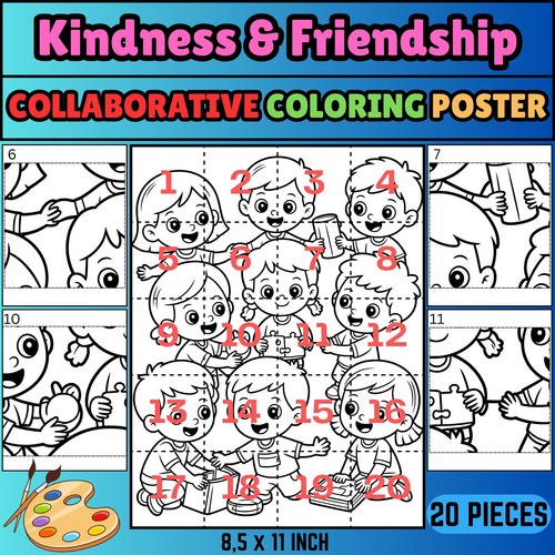 Helping Hands Coloring Poster – Kindness & Friendship Team Activity | 20 Pages Collaborative PDF
