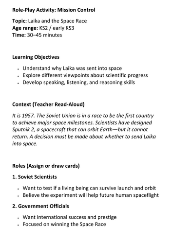 Laika – Role-Play Activity Mission Control