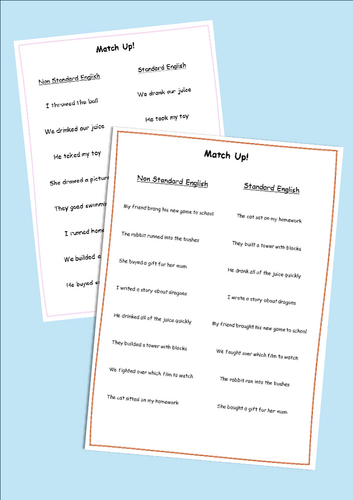 Standard English - Matching Non standard English phrases with Standard phrases