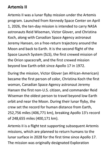 Artemis II Handout