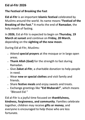 Eid al-Fitr 2026 Overview
