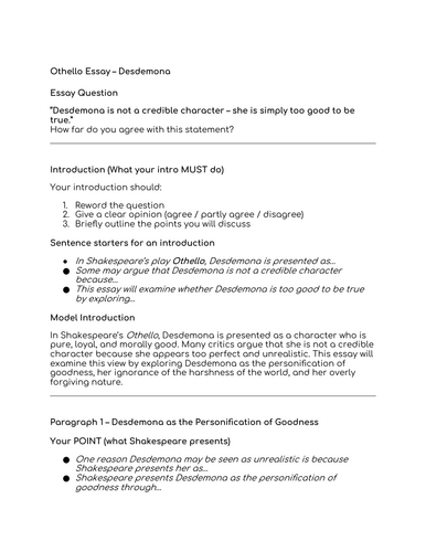 Othello- Desdemona essay question PPT