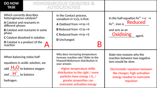 Homogeneous Catalysis and Autocatalysis (AQA A Level Chemistry 7405, 3.2.5.6)