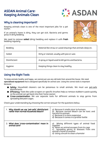 ASDAN Animal Care - Keeping Animals Clean