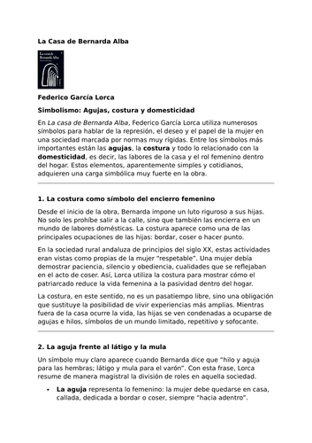 La Casa de Bernarda Alba by Federico García Lorca – Symbolism: Needles, Sewing, and Domesticity