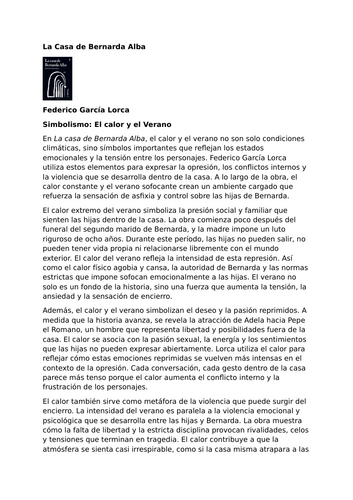 La Casa de Bernarda Alba by Federico García Lorca – Symbolism: Heat and Summer