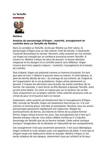 Le Tartuffe by Molière – Characters – Orgon