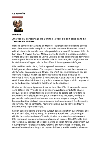 Le Tartuffe by Molière – Characters – Dorine