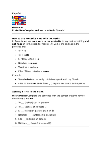 Viva 2 - Module 1 - ¿Qué hiciste? - Grammar - Preterite of regular -AR verbs + No