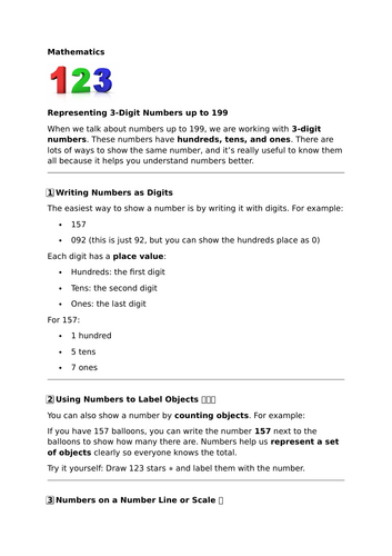 Representing 3-Digit Numbers up to 199