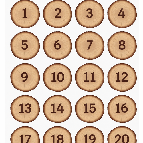 Number Cards 1-20 on wooden slices