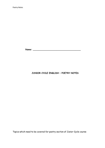 3rd Year English Junior Cycle Poetry Revision