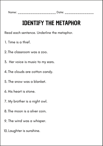 Metaphors Worksheets & Activities – Figurative Language Practice