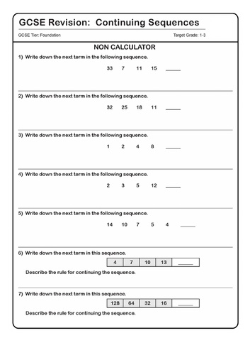 GCSE Maths Revision: Continuing Numbered Sequences [Foundation Tier]