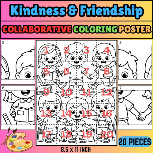 Kindness Collaborative Coloring Poster: Classroom Team Building Art (20 Pages PDF)