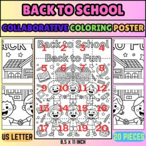Back to School Collaborative Coloring Poster – "Back to Fun" First Week Classroom Activity | 20 Page