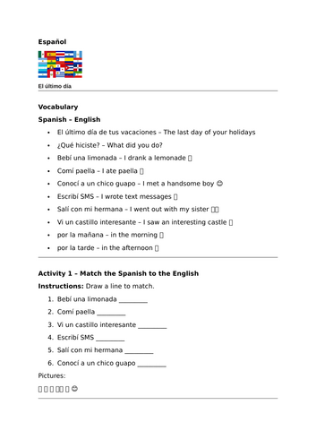Viva 2 - Module 1 - El último día - Vocabulary