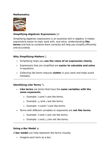 Simplifying Algebraic Expressions