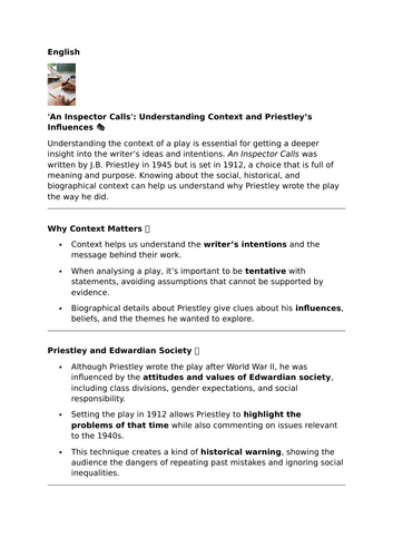 'An Inspector Calls' – Understanding Context and Priestley’s Influences