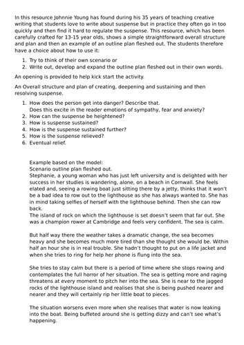 Creating suspense 13- 15 year olds