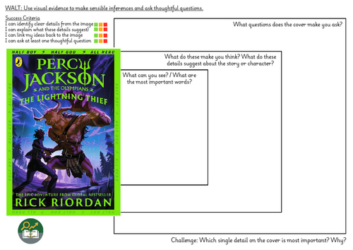 Percy Jackson & the Lightning Thief – Book Cover Inference Worksheet
