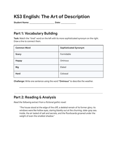 KS3 English Skills: Vocabulary, Reading Analysis & Creative Writing
