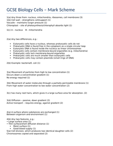 AQA GCSE Revision booklet - Cells