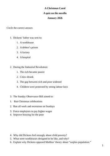 Christmas Carol Quizzes & Revision 2026