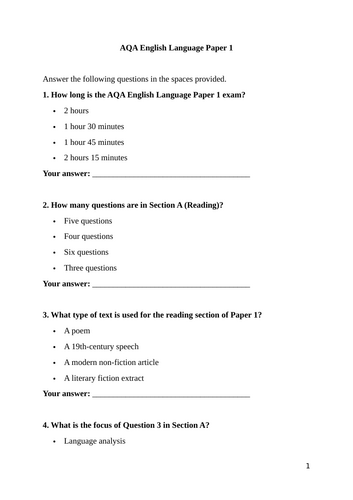 2026 English Language GCSE Revision Quizzes