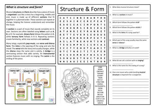 Structure and Form Worksheet (Cover Lesson)
