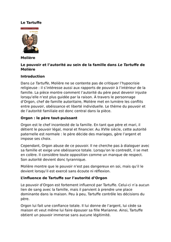 Le Tartuffe by Molière – Themes – Power and authority within the family