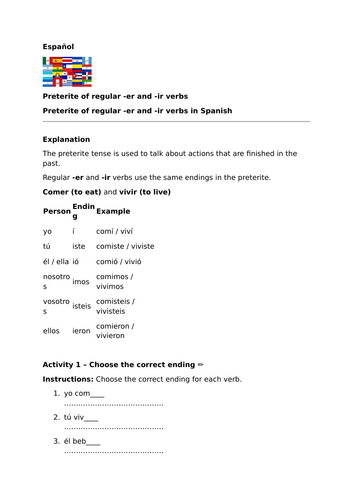 Preterite of Regular -ER and -IR Verbs